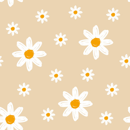 hand drawn daisy flower seamless pattern vector, simple cute flower backgroundのイラスト素材