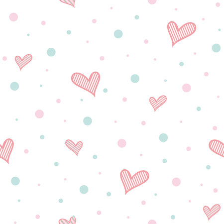 simple cute heart seamless pattern design, polka dots and heart shape background vectorのイラスト素材