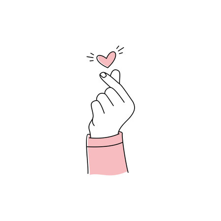 cute korean finger heart sign illustration, love hand gesture symbolのイラスト素材