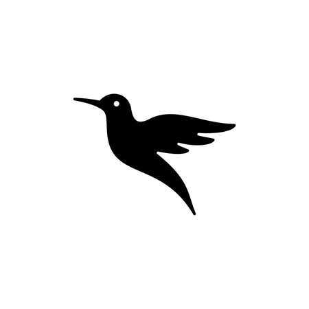 simple flying colibri bird icon illustration, hummingbird silhouette designのイラスト素材