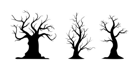 silhouette of spooky halloween trees collectionのイラスト素材