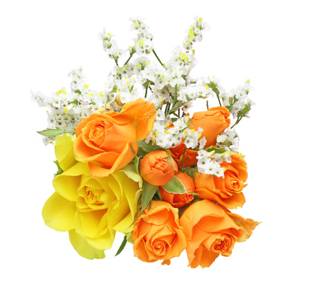 Bouquet of roses and babys breathの写真素材