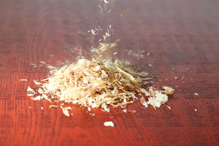 bonito flakes in a Lacquerware board backgroundの写真素材
