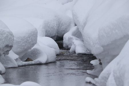 Mountain stream in winter, Japanの写真素材