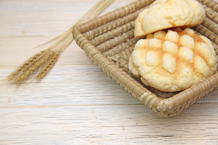 melon shaped bun in the basketの写真素材