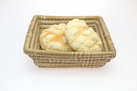 melon shaped bun in the basketの写真素材