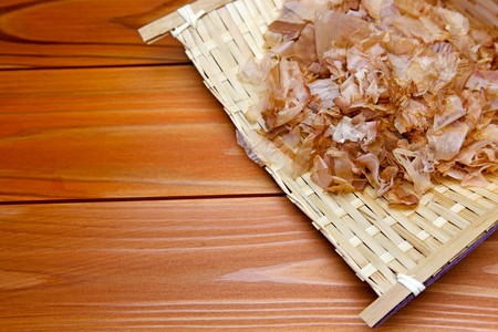 Bonito Flakes on the bamboo colanderの写真素材