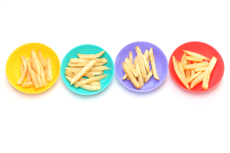 French fries on the plastic plateの写真素材