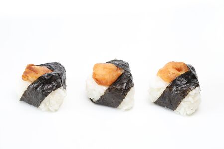 shrimp tempura rice balls in a white backgroundの写真素材