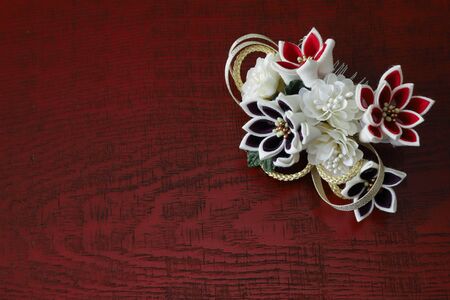 japanese decorative hair pin on the lacquered boardの写真素材