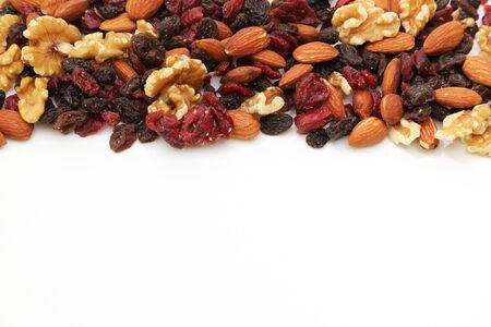 mixed nuts in a white backgroundの写真素材
