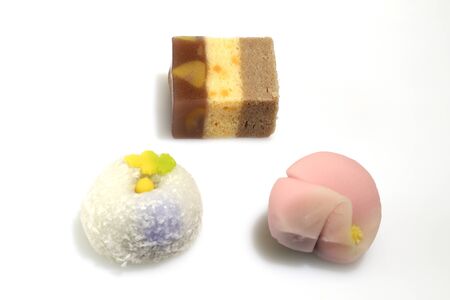 Japanese style cakes in a white backgroundの写真素材
