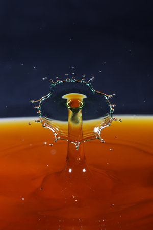 High speed photography of water droplet in a black background.の写真素材
