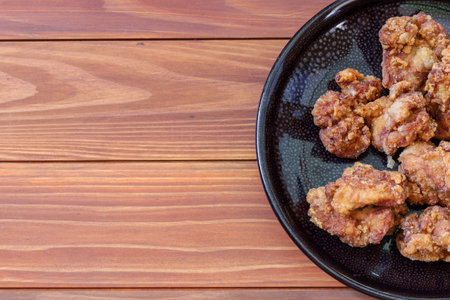 whitish deep-fried chickens on the dishの写真素材