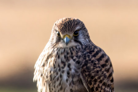 Portrait of a male Common Kestrel in rice paddy.の写真素材