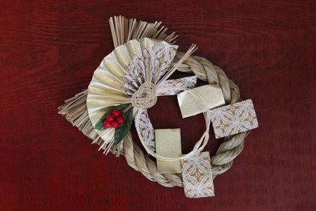 Japanese decorations for new year on the lacquered board.の写真素材