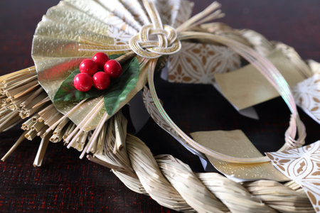 Japanese decorations for new year on the lacquered board.の写真素材