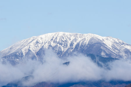 Mt.Ibuki in Japan covered with snow.の写真素材