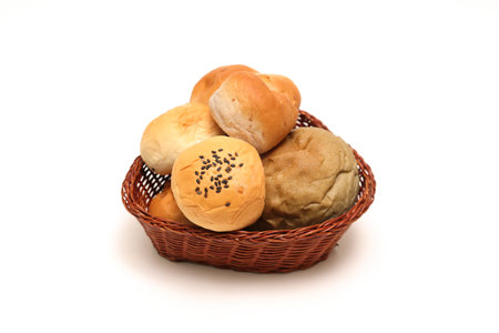 Various kind of buns in a isolated on a white background.の写真素材