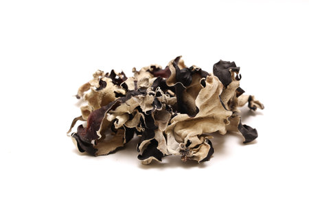 Dried cloud ear mushrooms isolated on a white background.の写真素材