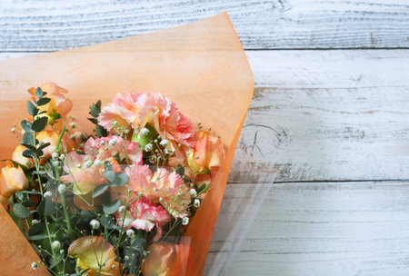 Various kinds of flowers wrapped for bouquet.の写真素材