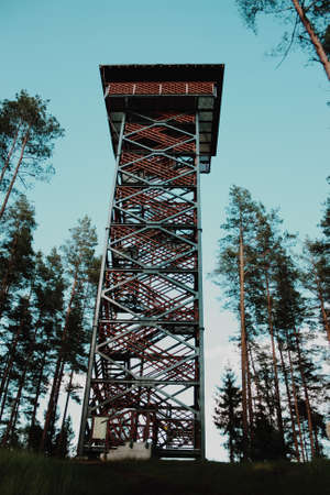 Forest watchtower in national park in Valka, Latviaの写真素材