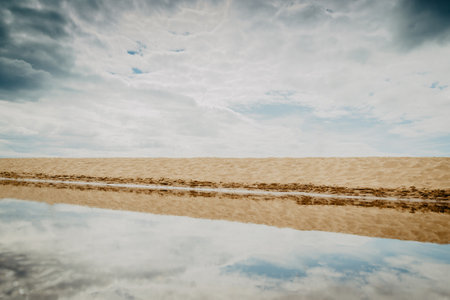 Beautiful tropical beach with blue sky and white clouds abstract texture background. Copy space of summer vacation and holiday business travel concept. Vintage tone filter effect color style.の写真素材
