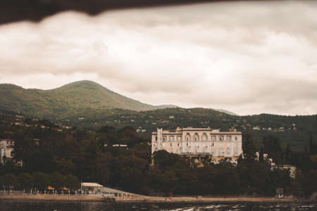 View of a Croatian house in the mountains on a cloudy day