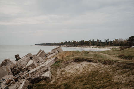 The construction of concrete wartime bunkers on the shores of the Baltic Sea collapsed