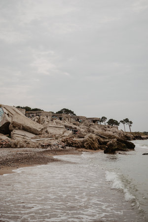 The construction of concrete wartime bunkers on the shores of the Baltic Sea collapsed