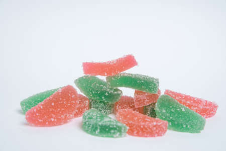 colorful candy and jelly sweet close up, Square shape jelly candy flavor fruit, candy dessert colorful on sugarの写真素材