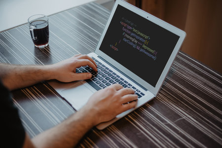 Man coding and programming for web development and web design concept using laptop.Coding concept. Programming concept.の写真素材