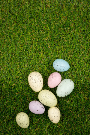 Easter eggs in green grass.の写真素材