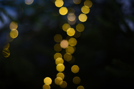 Black background with golden light effects. Horizontal background with blur bokeh effects for christmas time. Special occasion concept with space for text.の写真素材