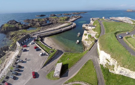 Ballintoy Harbour Co.Antrim Northern Ireland on a sunny day by the sea and sandの写真素材