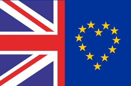 Union Jack Flag of the United Kingdom and European Union Flag shape of a Heart love the EUの写真素材