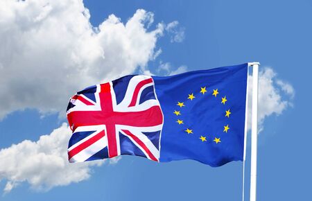 Union Jack Flag of the United Kingdom and the European Union Flag EUの写真素材