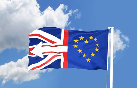 Union Jack Flag of the United Kingdom and European Union Flag shape of a Heart love the EUの写真素材