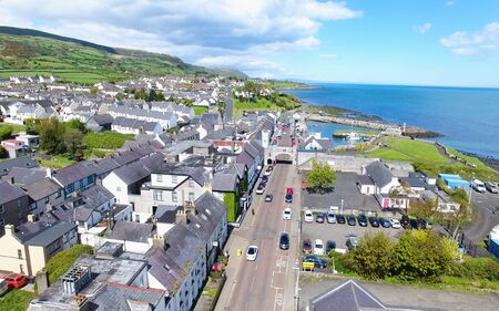 Carnlough Village & Harbour Glencloy Co Antrim Northern Irelandの写真素材