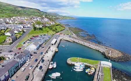 Carnlough Village & Harbour Glencloy Co Antrim Northern Irelandの写真素材