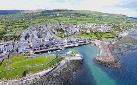 Carnlough Village & Harbour Glencloy Co Antrim Northern Irelandの写真素材