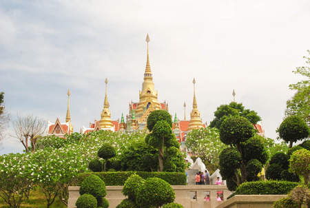 Prachuap Khiri Khan, Thailand :Wat Maha Chedi or Maha Chedi temple was built in Lanka style with 9 golden spires on 3 level of square-shape pagoda enshiring relic of Buddha 12 May 2012のeditorial素材