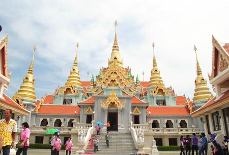 Prachuap Khiri Khan, Thailand :Wat Maha Chedi or Maha Chedi temple was built in Lanka style with 9 golden spires on 3 level of square-shape pagoda enshiring relic of Buddha 12 May 2012のeditorial素材