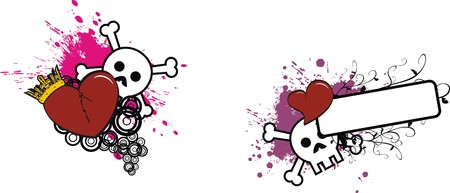 cartoon skull and heart のイラスト素材