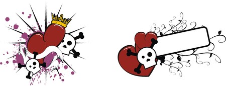 cartoon skull and heart のイラスト素材