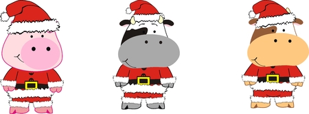 cartoon animals xmas set in vector formatのイラスト素材