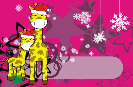 giraffe cartoon xmas background のイラスト素材