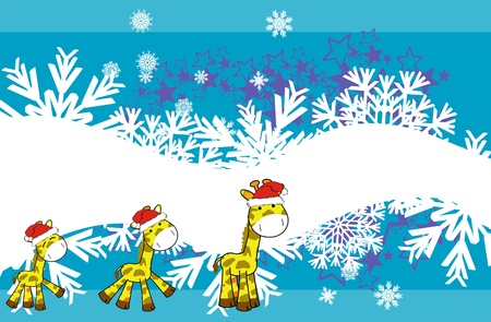 giraffe cartoon xmas background のイラスト素材