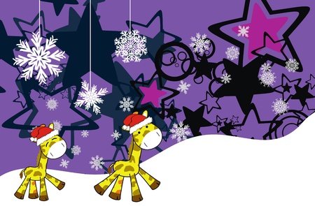 giraffe cartoon xmas background のイラスト素材