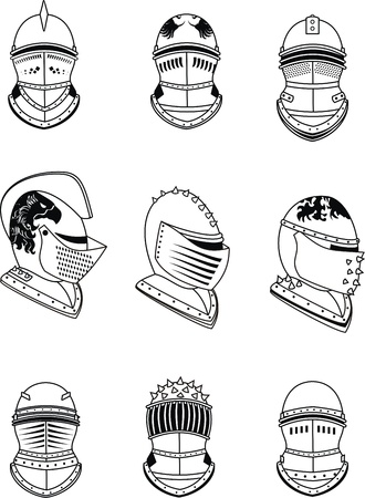 heraldic helmet set in vector formatのイラスト素材